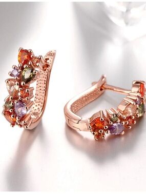 Anthropologie Rose Gold Multi-Gem Hoop Earrings